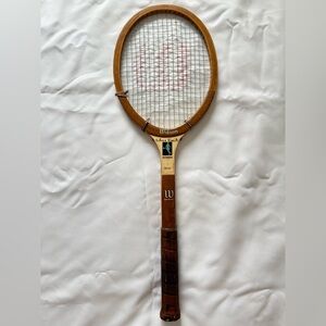 Wilson Classic Wooden Tennis Racket with Brown and Cream Accents